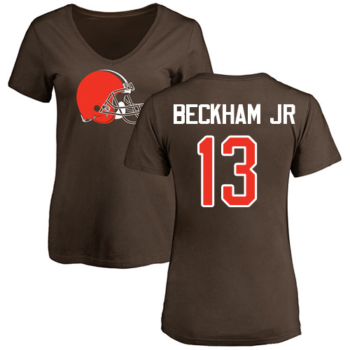 Cleveland Browns Odell Beckham Jr Women Brown Jersey #13 NFL Football Name and Number Logo T Shirt->women nfl jersey->Women Jersey